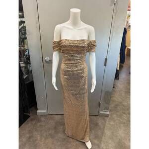 NEW HONEY QIAO women's sequin gown in gold